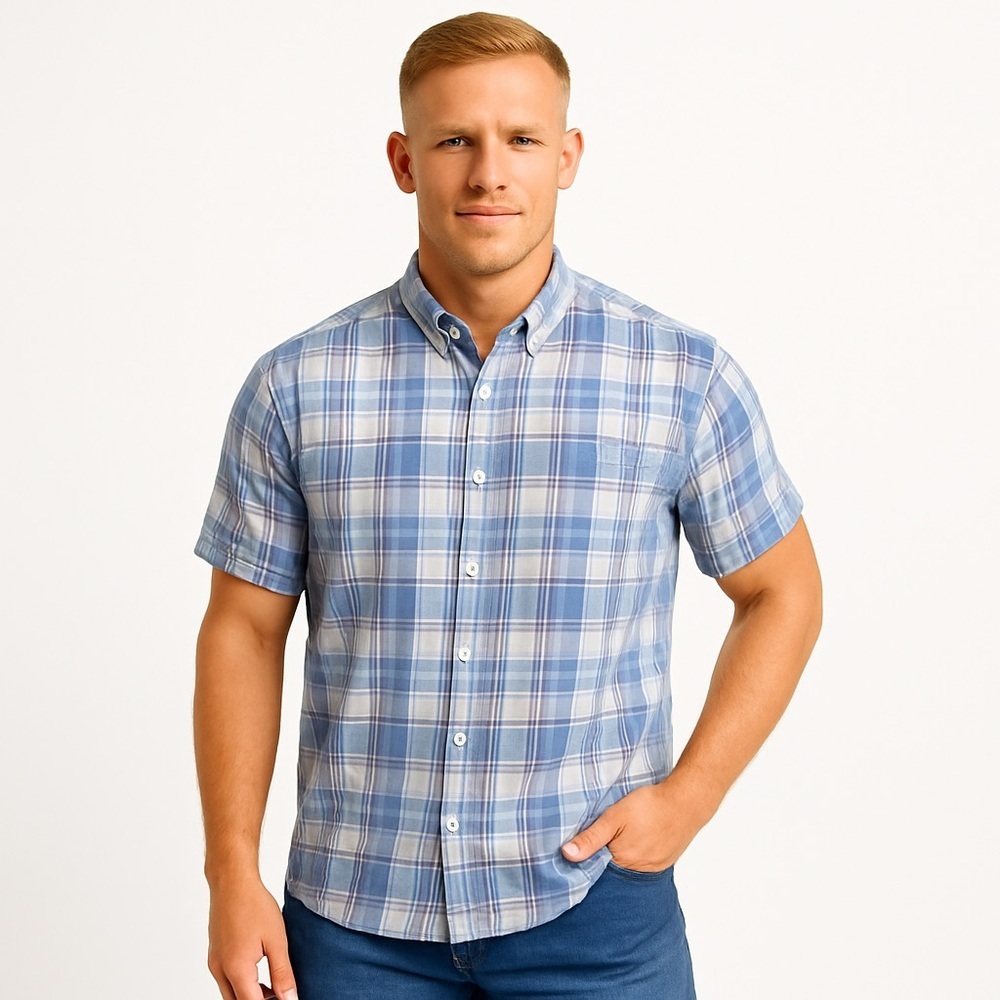 GRAYERS CLOTHIERS Men's Plaid Short Sleeve Button Down Shirt, Size XL